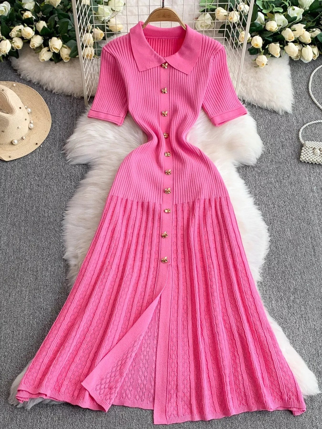 rib knit button down midi dress Knit Button Down Midi Dress for Spring