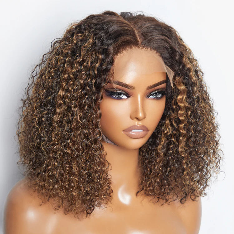 14 inch 5"x5" Closure Lace Wig Kinky Curly Brazilian Human Virgin Hair 150% Density - Gluless