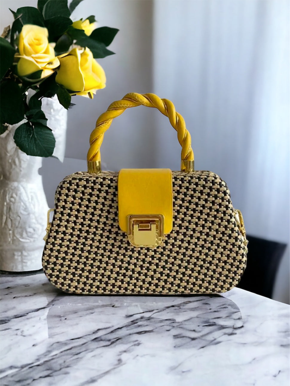 Geometric Light Weight Yellow Hand Bag