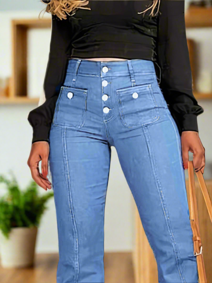 Button Fly High Waist Flare Jeans