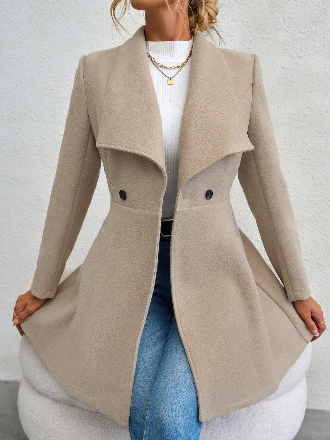 Collared Neck Button Up Long Sleeve Coat, Four Color Choices