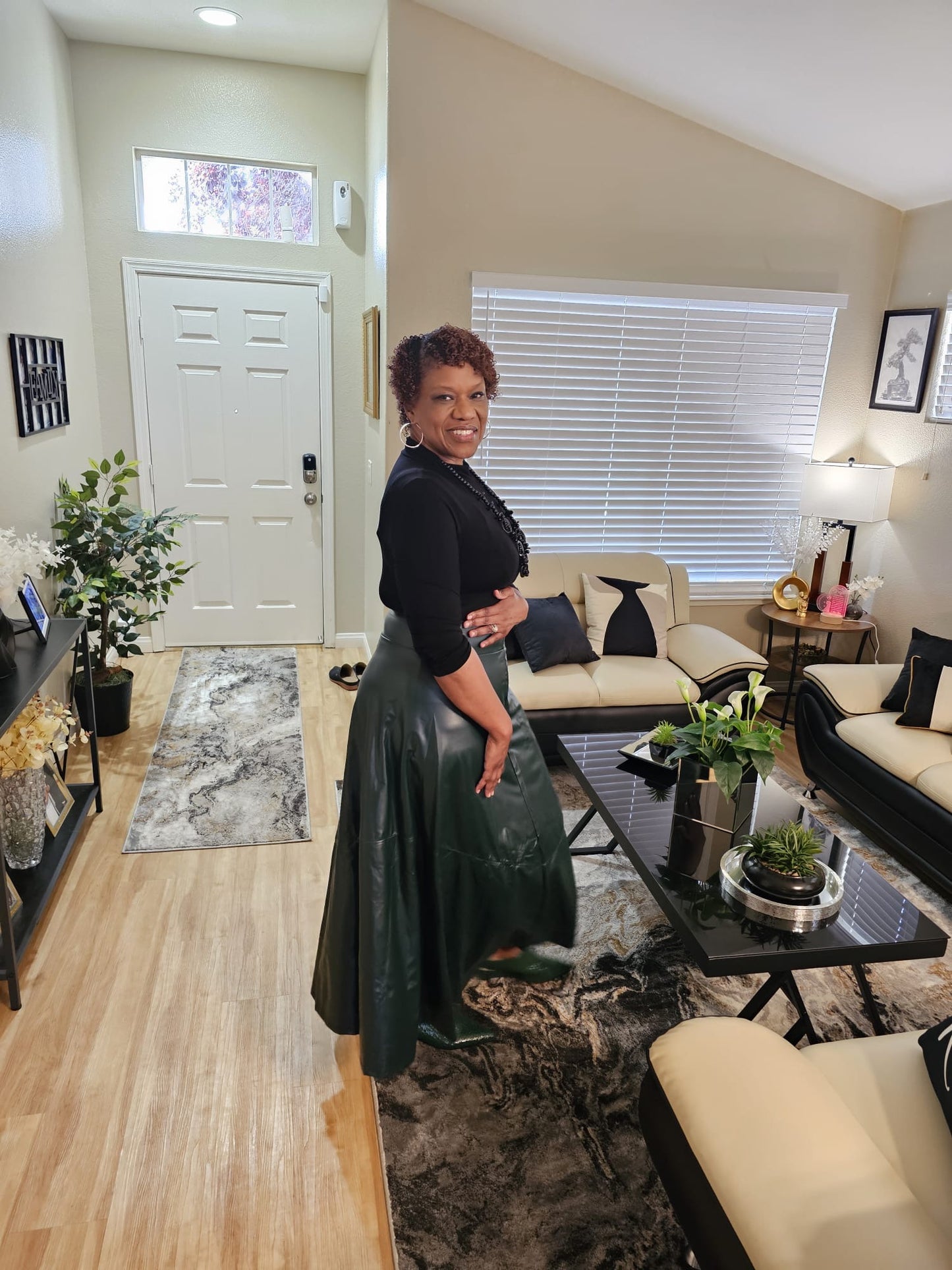 Full Size Green Faux Leather Flare Skirt - ONLY ONE LEFT!
