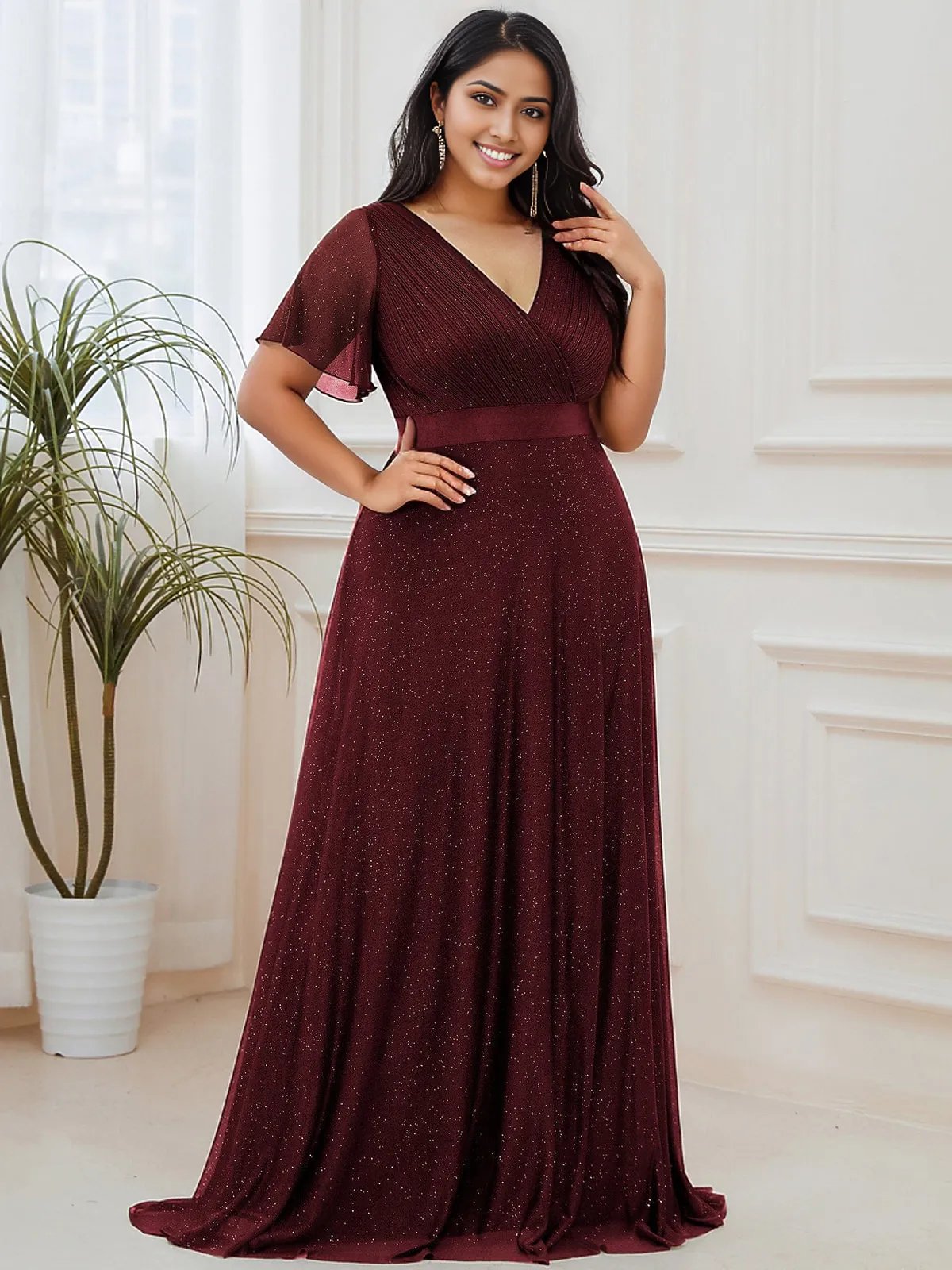 Burgundy evening dress plus size best sale