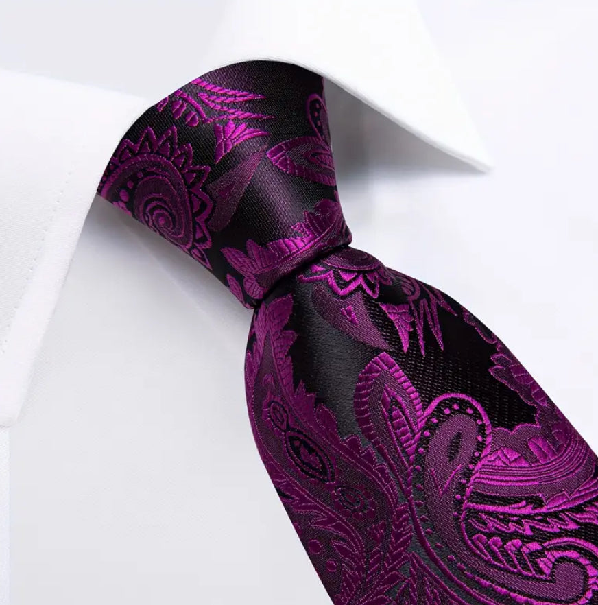 Men’s Silk Coordinated Tie Set - Deep Burgundy & Black Paisley