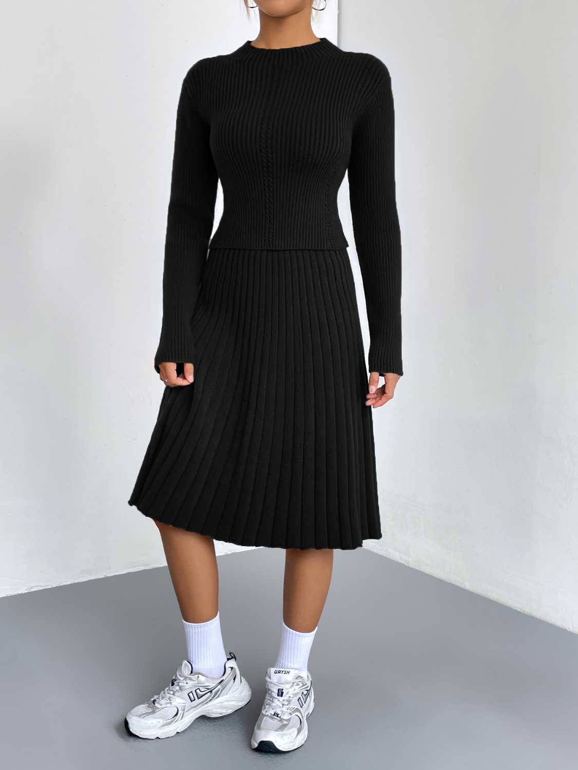 Must-Have Two-Piece Sweater Dress | Casual to Elegant Rib-Knit Sweater and Skirt Set - Four Color Options