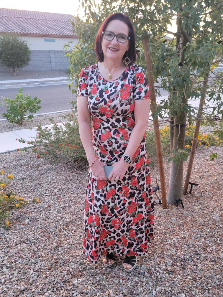 Printed Round Neck Short Sleeve Maxi Tee Dress (US Sizes 4 - 16)