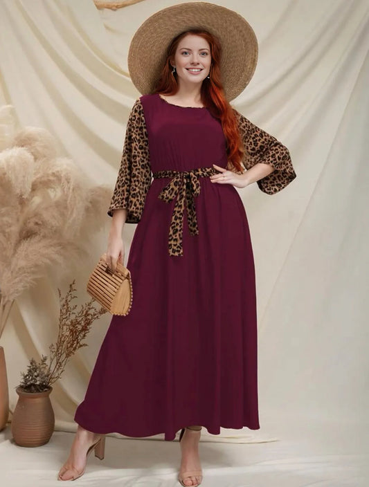 Leopard Print Trumpet Sleeve Dress, US Sizes 12 - 22