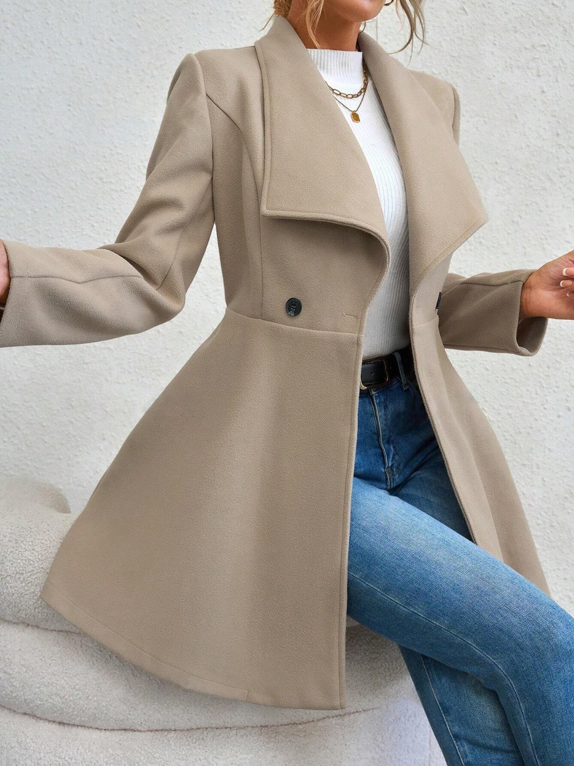 Collared Neck Button Up Long Sleeve Coat, Four Color Choices
