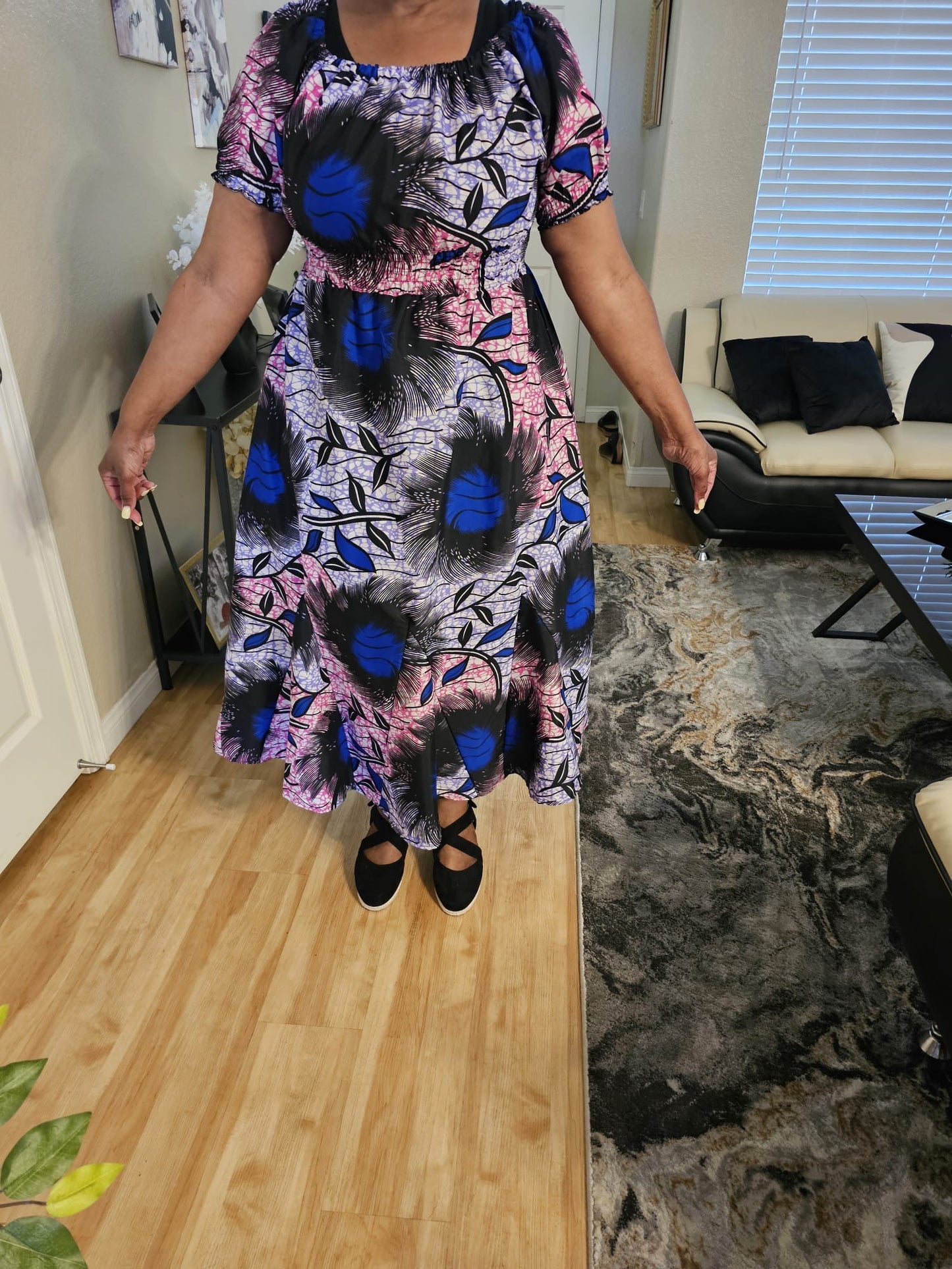 Short Puff Sleeve Maxi Dress with Head Wrap, Multiple Colors (free size)