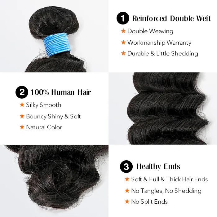 14-26 Inch Ocean Wavy Virgin Brazilian Hair #1B Natural Black - Human Hair Bundles