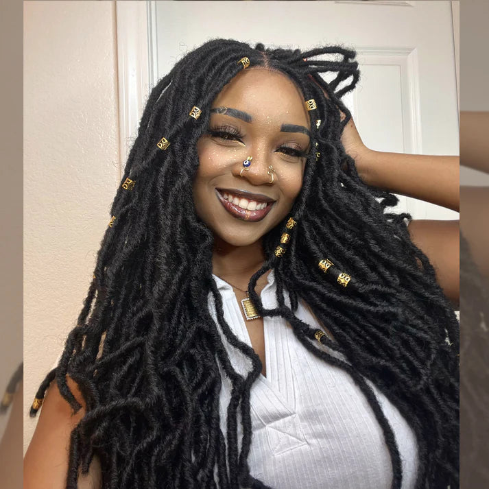 26 Inches 4x4 Deep Curls Ends Boho Goddess Locs Lace Closure Wigs 200% Density-100% Handmade