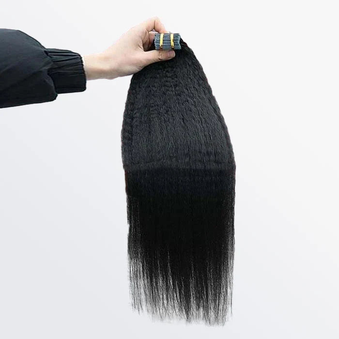 Afro-textured Kinky Straight Tape In Remy Hair Extensions #1B Natural Black
