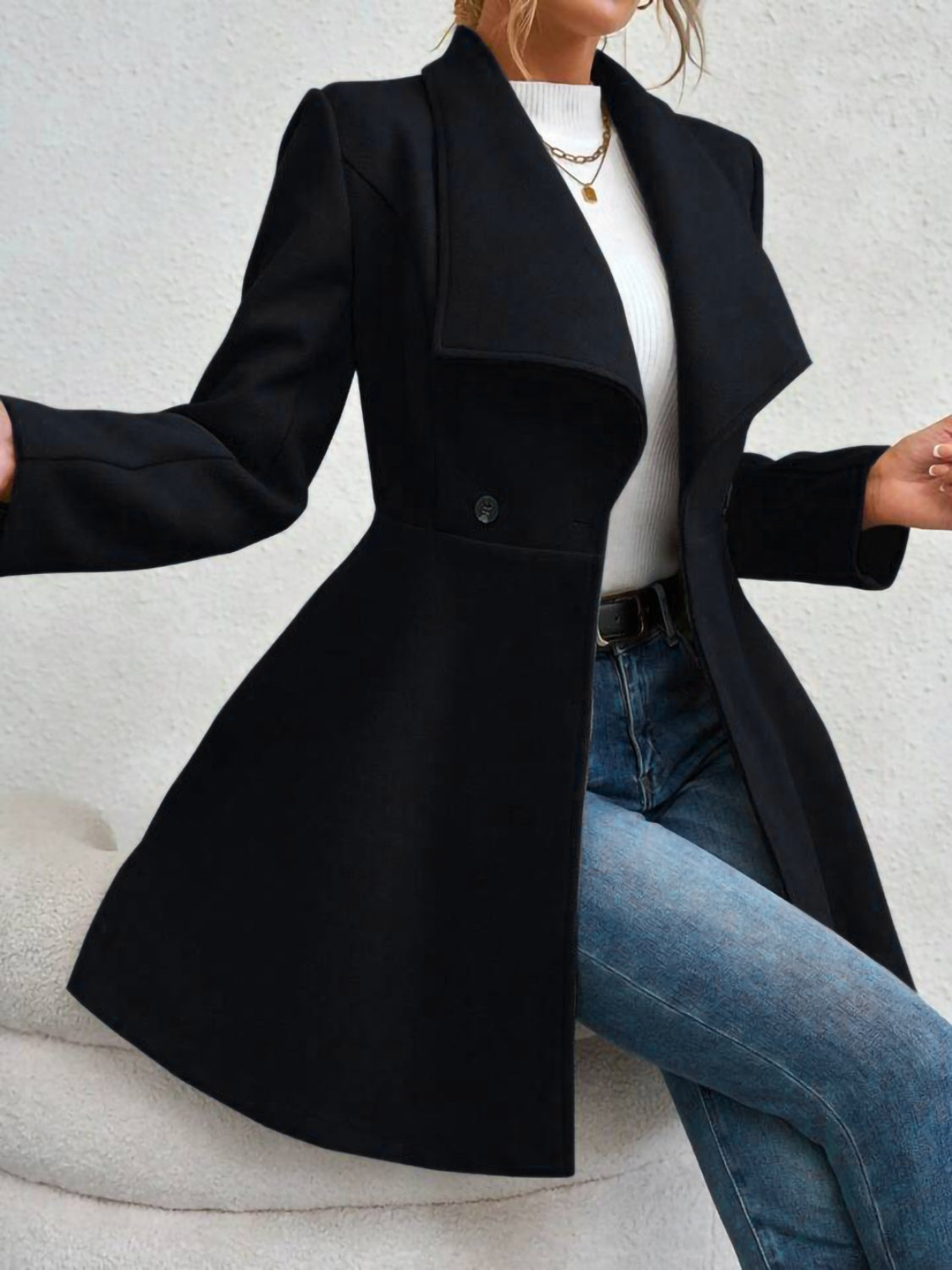 Collared Neck Button Up Long Sleeve Coat, Four Color Choices