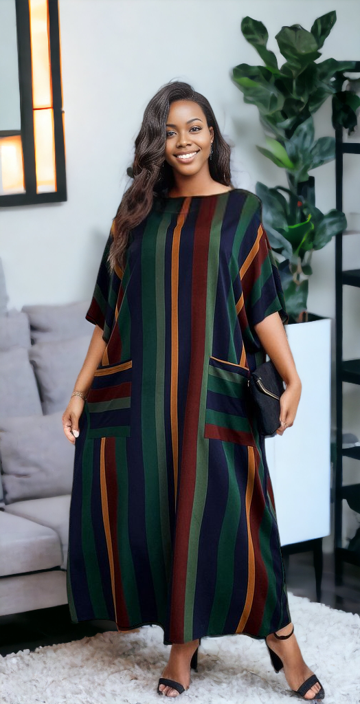 Plus Size Striped Maxi Dress with Pockets