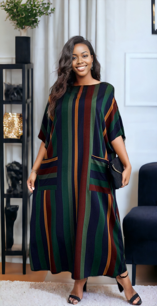 Plus Size Striped Maxi Dress with Pockets