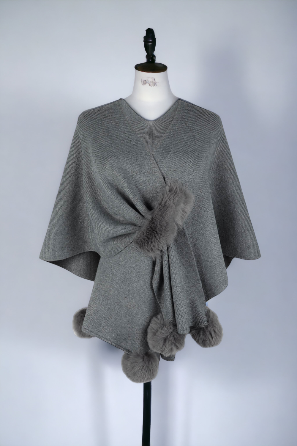 Surplice Neck Pom-Pom Trim Poncho