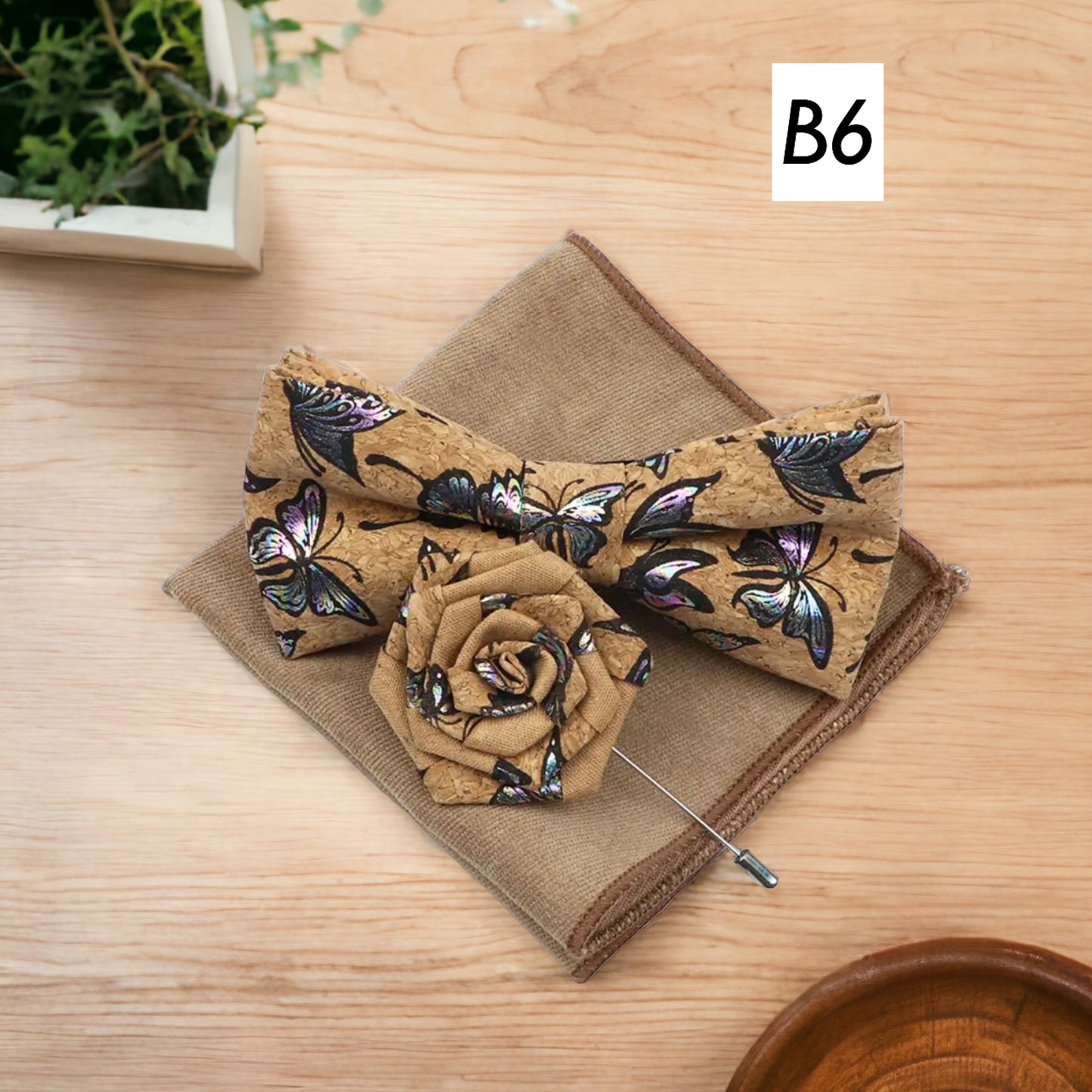 Handmade Cork Wood Bow Tie Sets