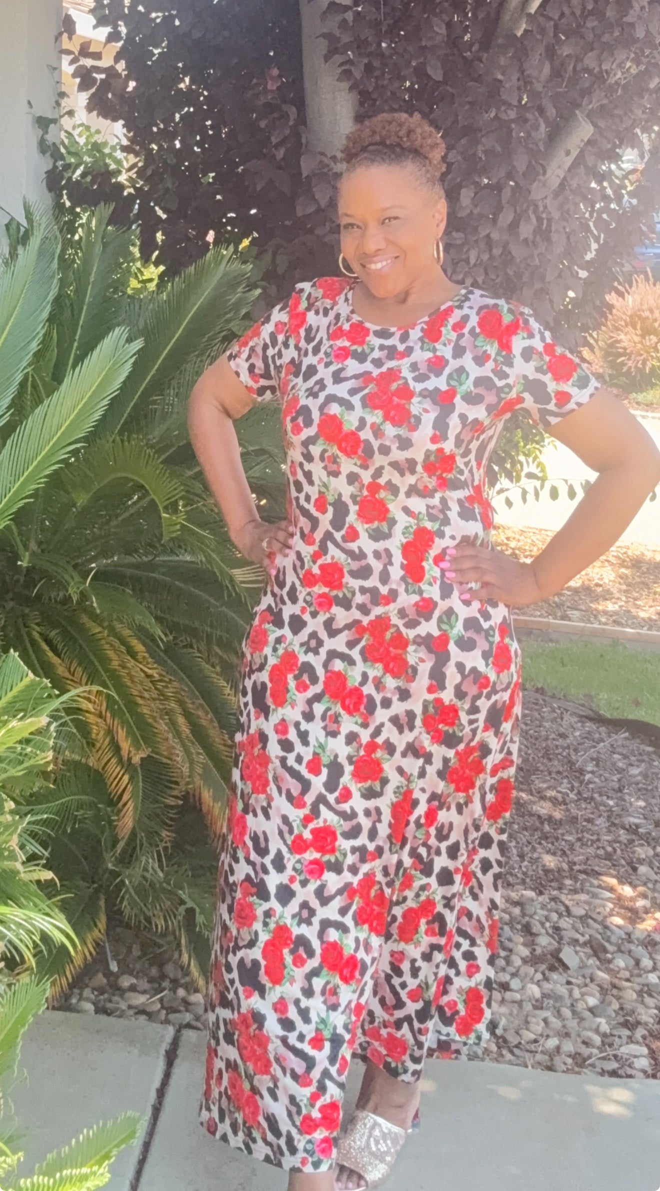 Printed Round Neck Short Sleeve Maxi Tee Dress (US Sizes 4 - 16)