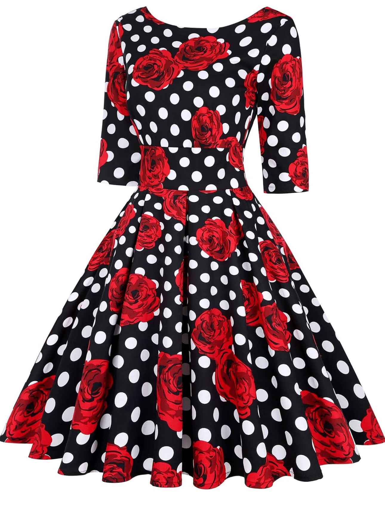 Retro Inspired Floral Polka Dot Swing Dress (US Sizes 4 - 22)