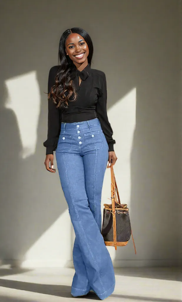 Button Fly High Waist Flare Jeans