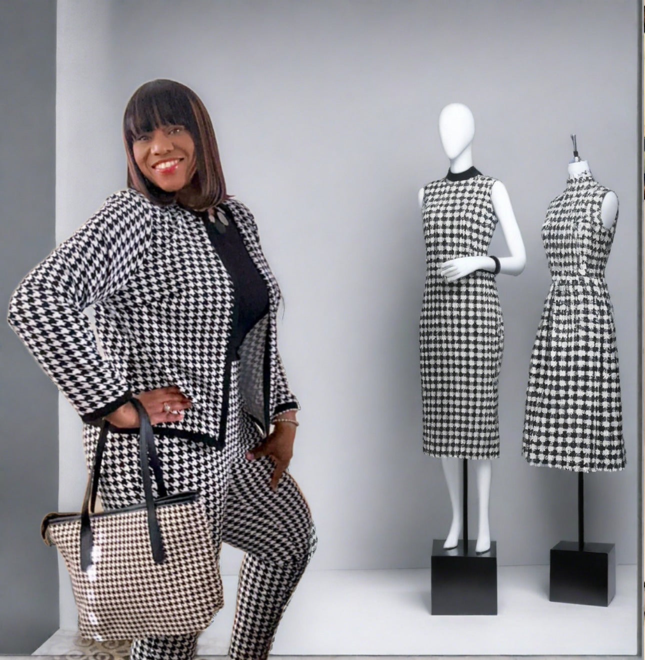 Two-Piece Houndstooth Pants and Jacket Set (US Sizes 4 - 20)
