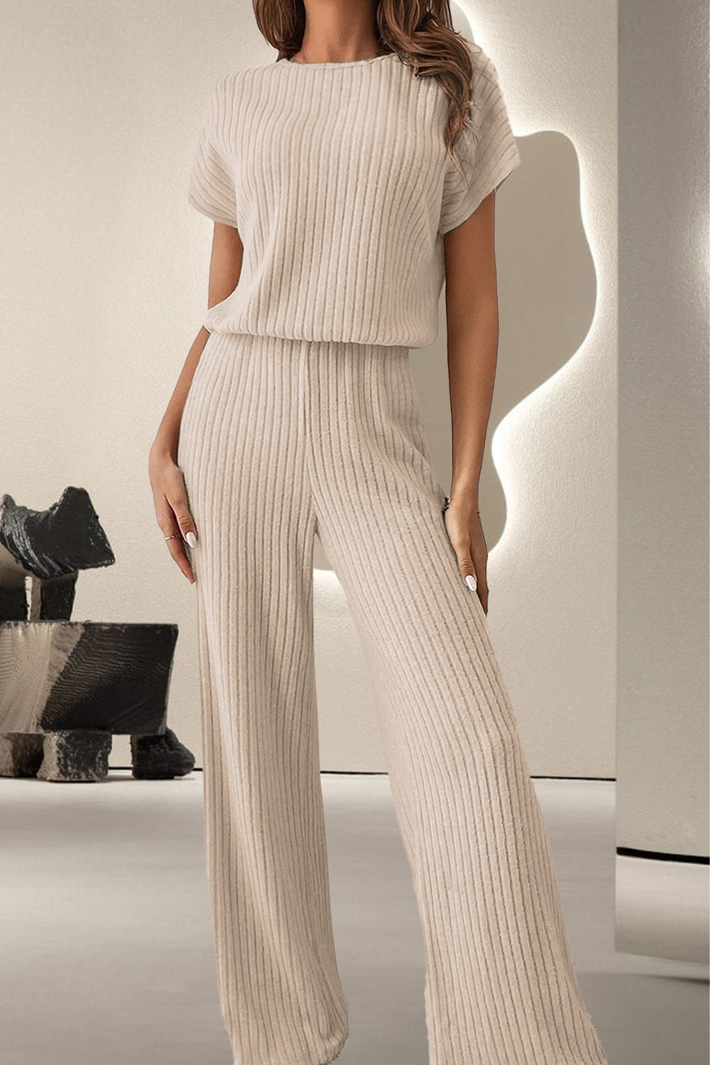 Round Neck Short Sleeve Jumpsuit - Four Color Choices