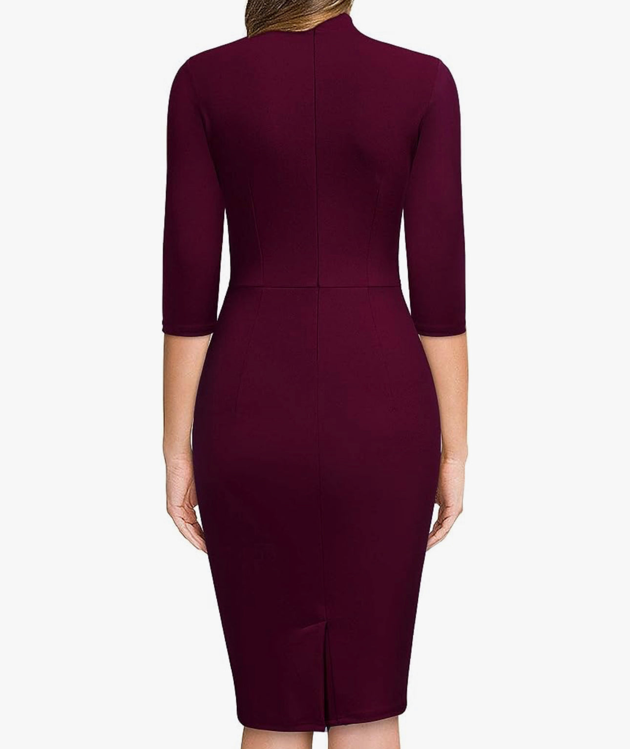 Vintage Inspired Half Collar Dress, US Size 12 (BURGUNDY DRESS)