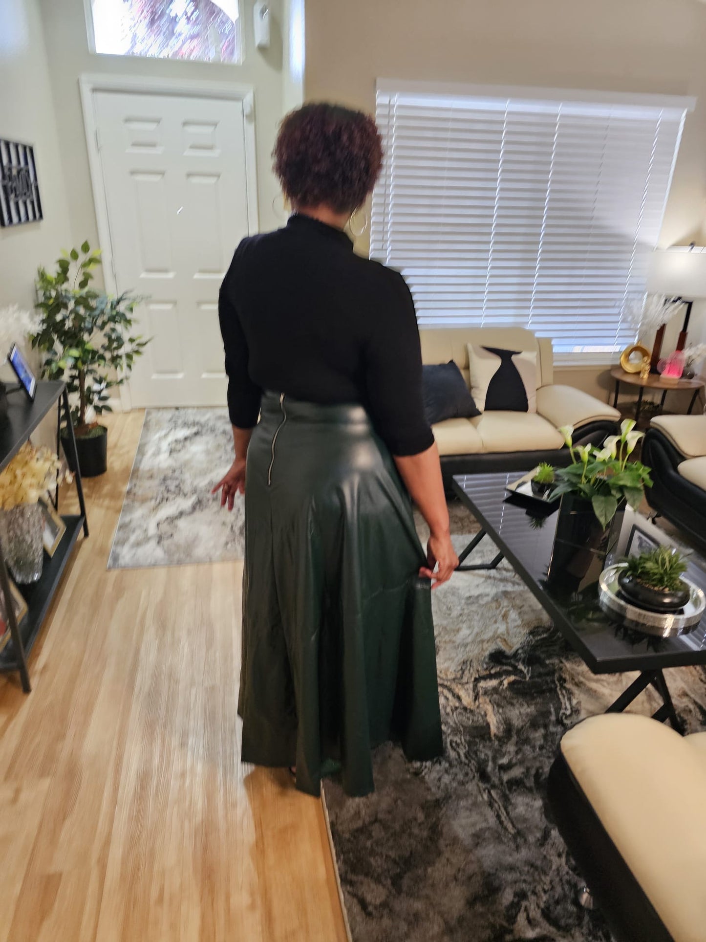 Full Size Green Faux Leather Flare Skirt - ONLY ONE LEFT!