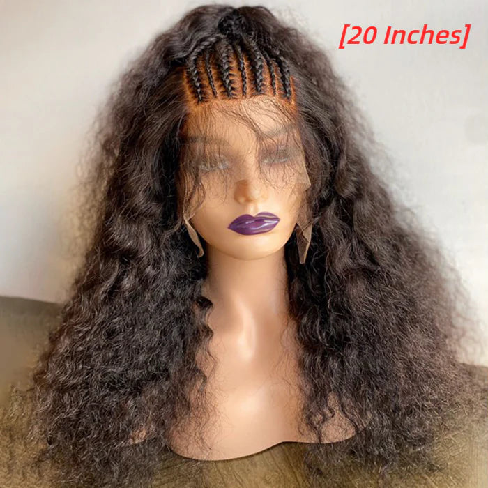 16/18/20/22 Inches 13x6 Natural Black Half Braids Half Curls Afro Style Lace Frontal Wigs 250% Density-100% Human Hair