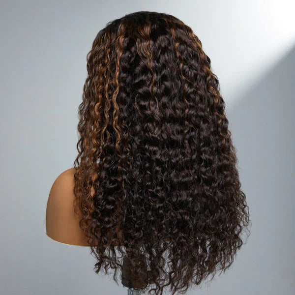 16-20 Inches 4C Edges | Kinky Edges Ombre Brown Deep Wave 13x4 Frontal HD Lace Side Part Long Wig-100% Human Hair