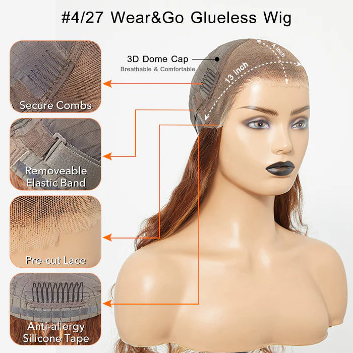 24 Inches 13"x4" Body Wavy Wear & Go Glueless #4/27 Lace Frontal Wig-100% Human Hair