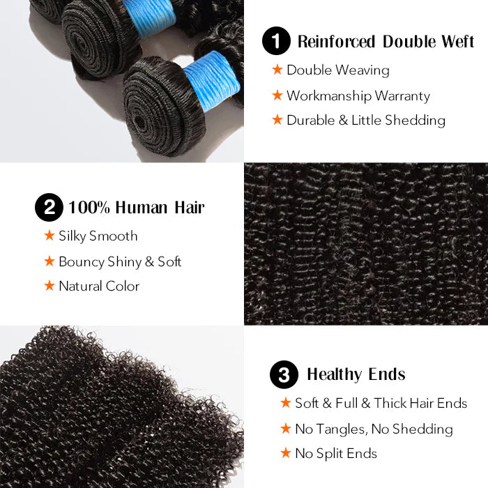 10-30 Inch Kinky Curly Virgin Brazilian Hair #1B Natural Black - Human Hair Bundles