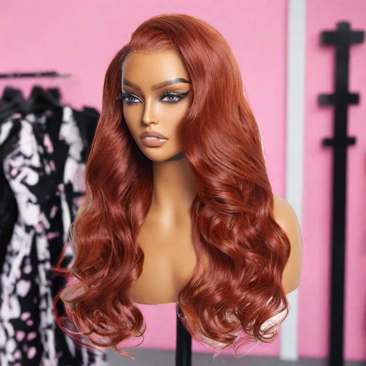 24 Inches 13"x4" Body Wavy Wear & Go Glueless #Redbrown Lace Frontal Wig-100% Human Hair