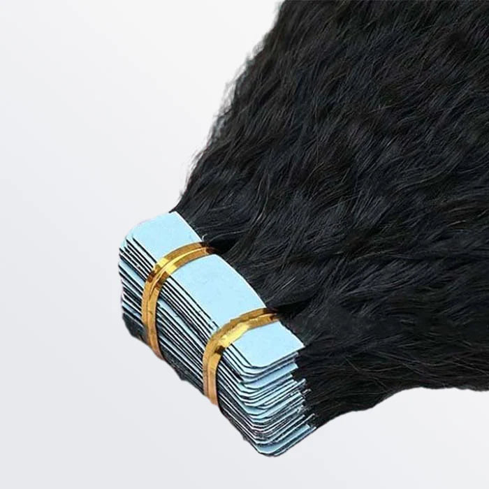 Afro-textured Kinky Straight Tape In Remy Hair Extensions #1B Natural Black