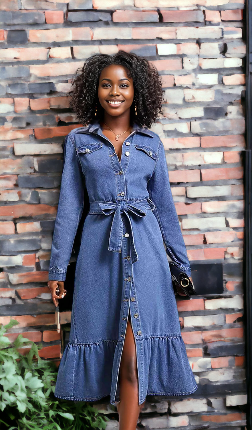 Collared Neck Button Down Denim Dress