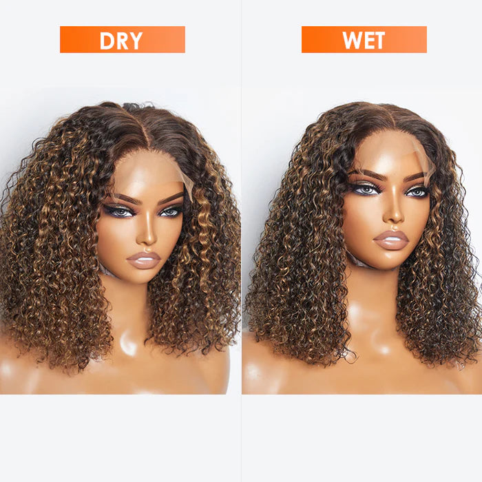 14 inch 5"x5" Closure Lace Wig Kinky Curly Brazilian Human Virgin Hair 150% Density - Gluless