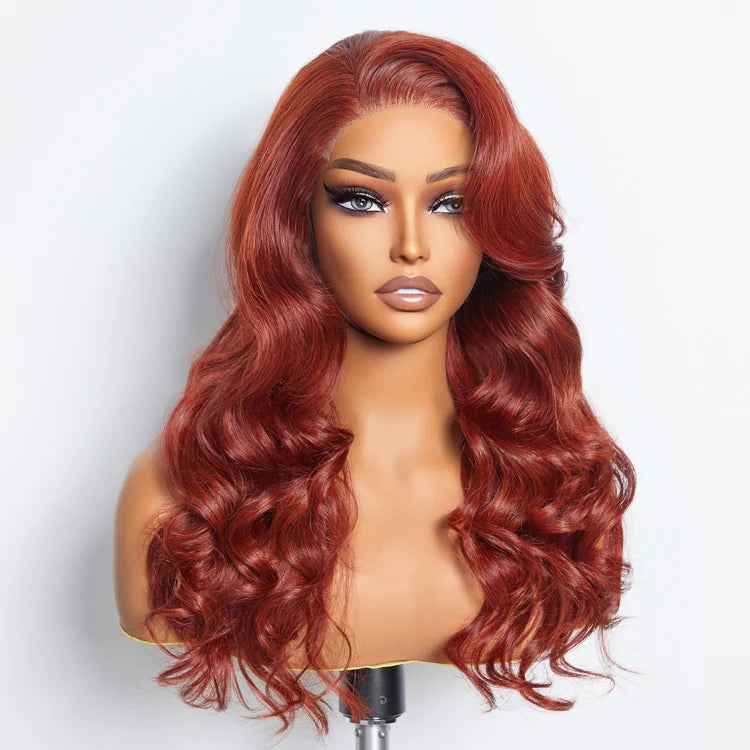 SMALL HEAD FRIENDLY LACE WIG - 24 Inches 5"x5" Body Wavy Wear & Go Glueless #Redbrown Lace Closure Wig-100% Human Hair