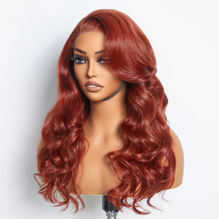 SMALL HEAD FRIENDLY LACE WIG - 24 Inches 5"x5" Body Wavy Wear & Go Glueless #Redbrown Lace Closure Wig-100% Human Hair