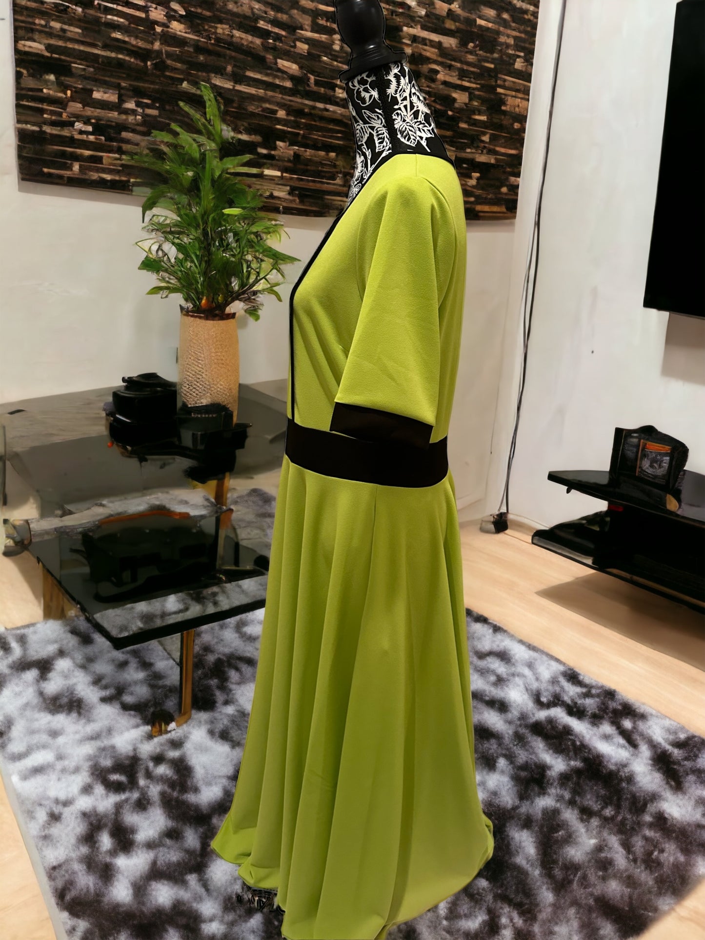Chartreuse Contrast Trim Dress