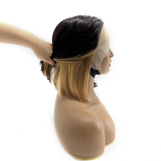 10 inches T-Part Honey Blonde Peekaboo Color BOB Wig 200% Density-100% Human Hair