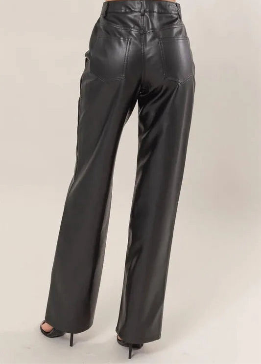 HYFVE PU High Waist Straight Pants