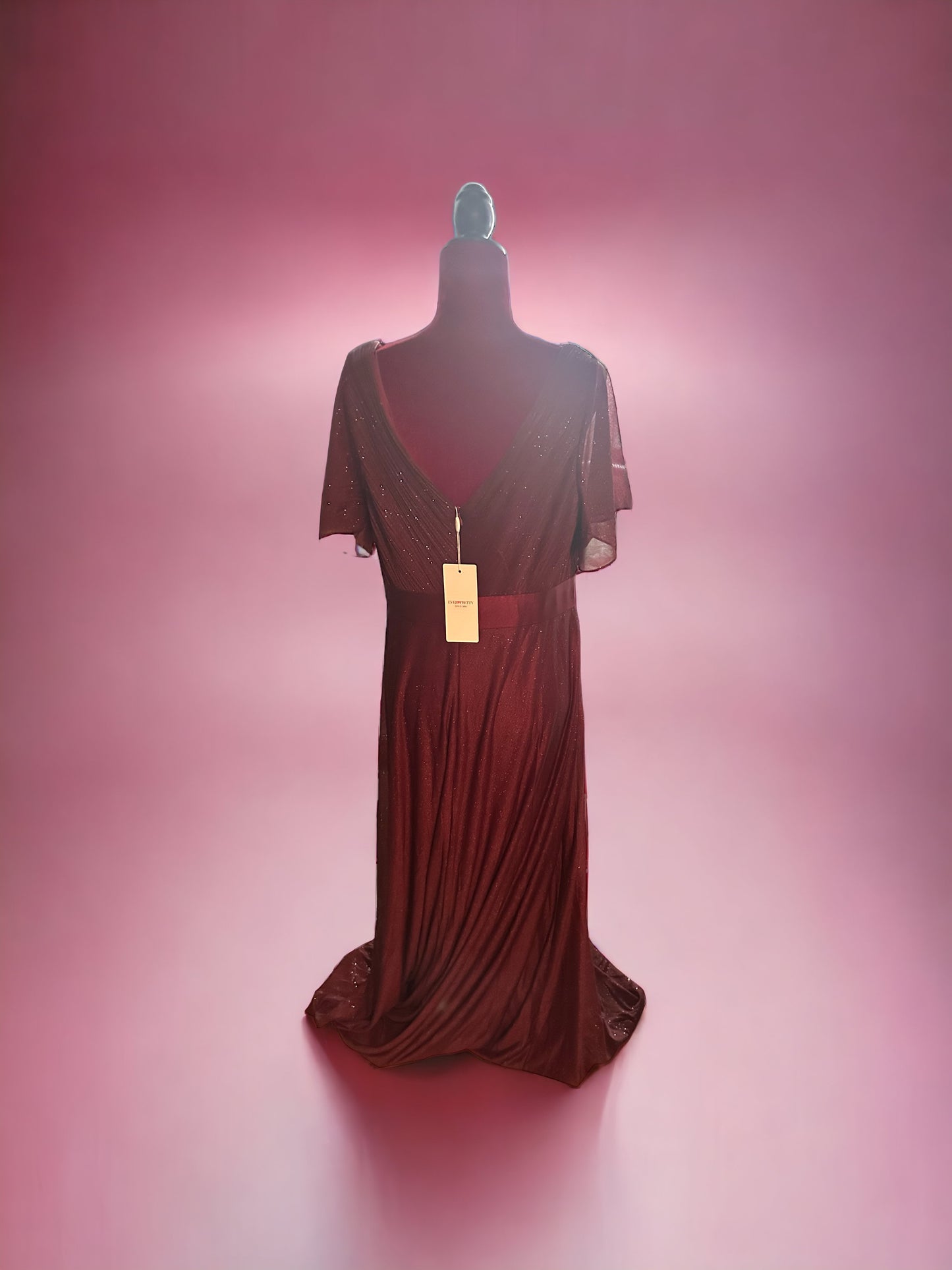 Plus Size V Neck Ribbon Waist Formal Evening Dress With Sleeves