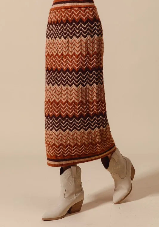 SO ME Multi Color Chevron Knit Skirt