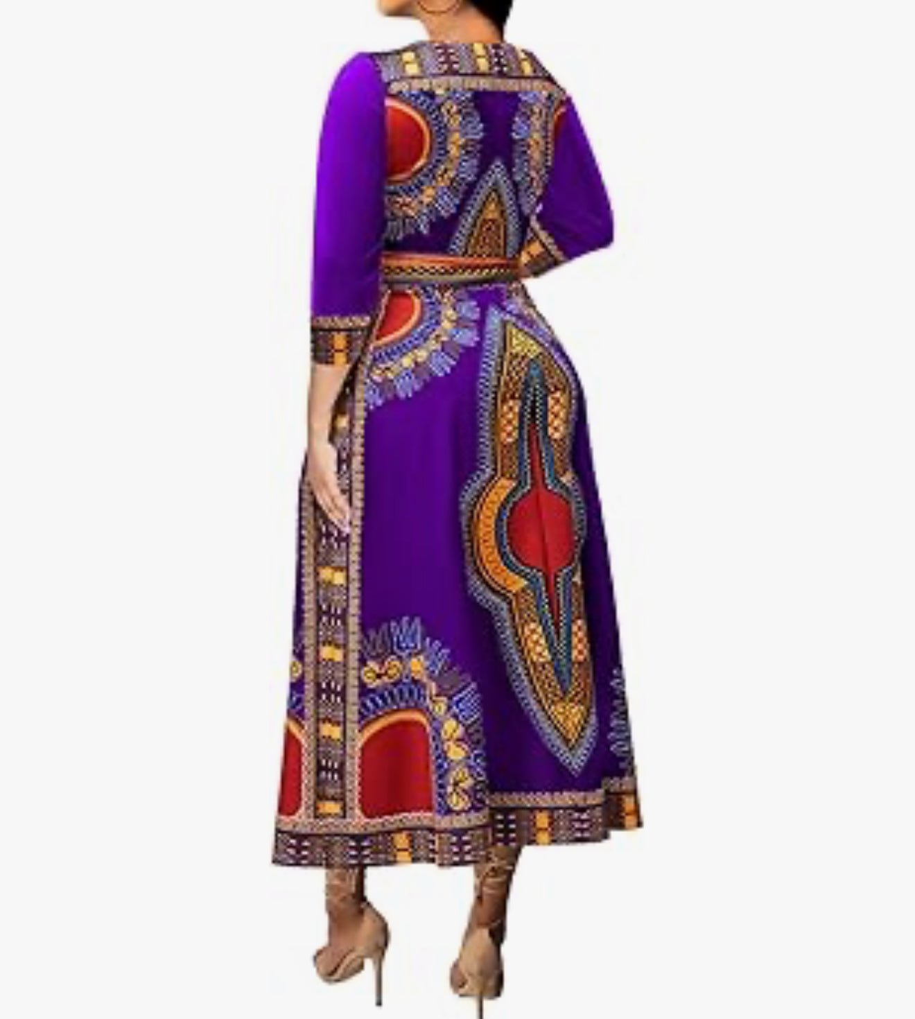 Elegant African Print Maxi Dress – Sizes S to 3XL (Purple)