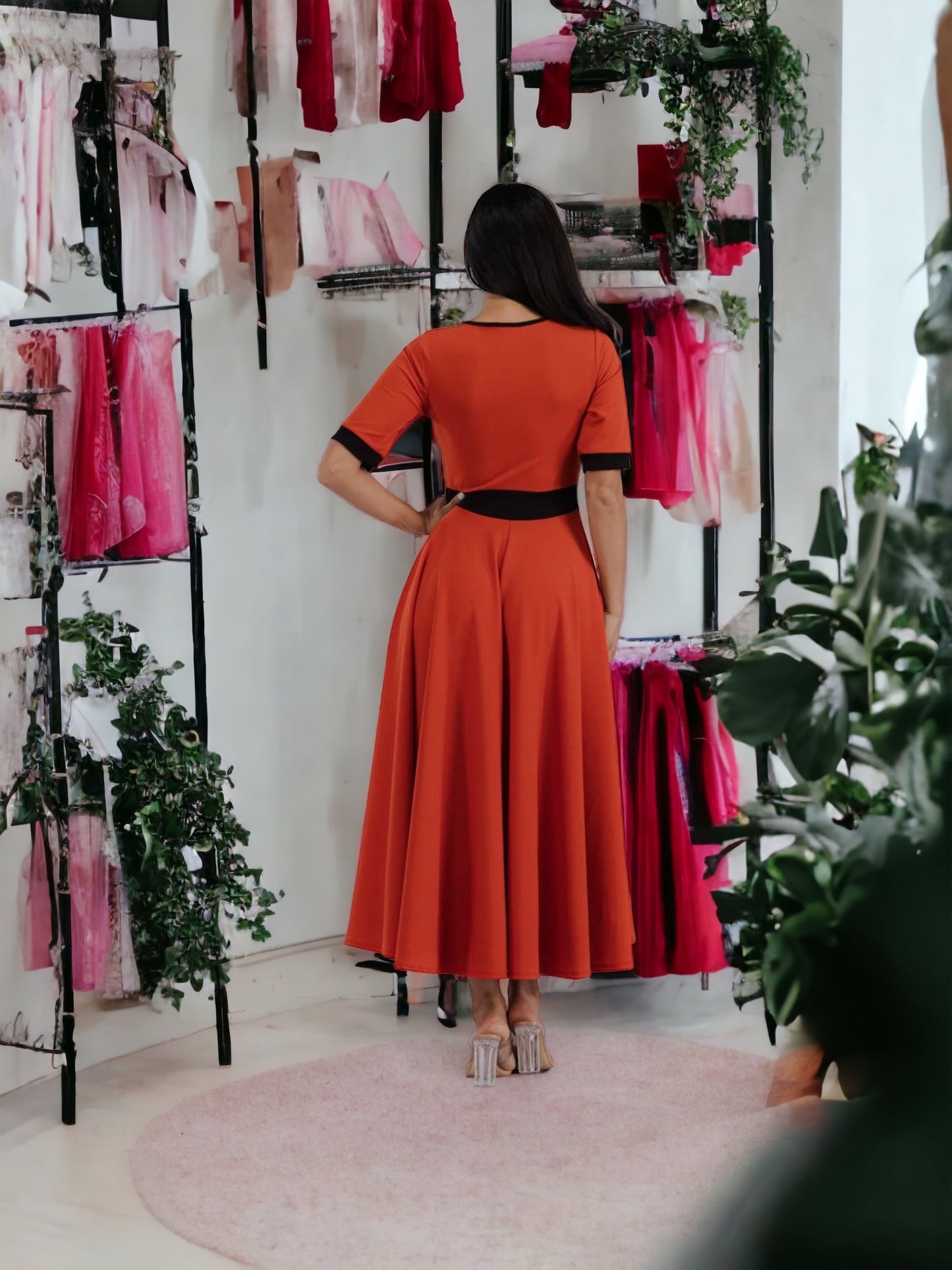 Red Contrast Trim Dress