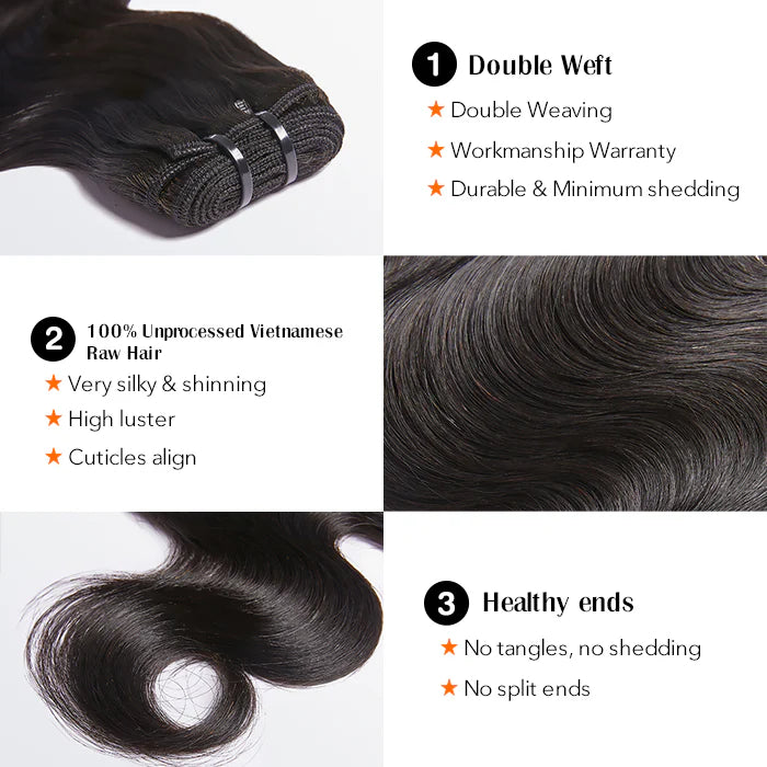 18-30 Inches Raw Vietnam Hair Bundles Body Wavy #1B Natural Black - Human Hair Bundles