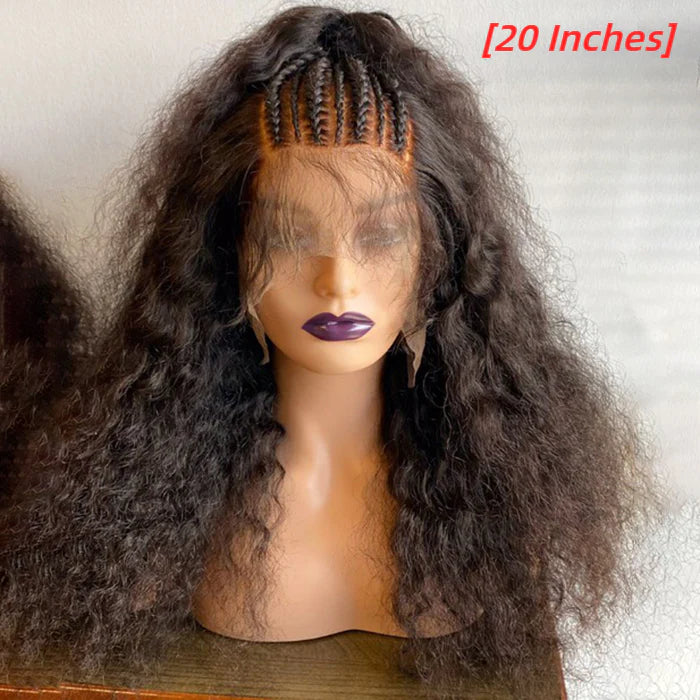 16/18/20/22 Inches 13x6 Natural Black Half Braids Half Curls Afro Style Lace Frontal Wigs 250% Density-100% Human Hair