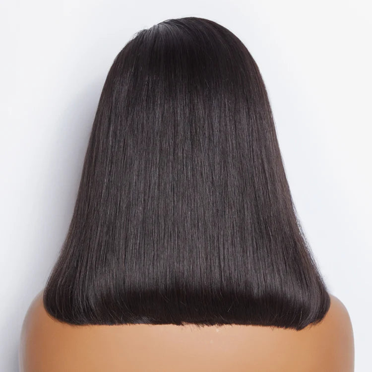 12 Inches 13x4 #1B Straight Lifting Bang Side Part Lace Frontal Wig-100% Human Hair