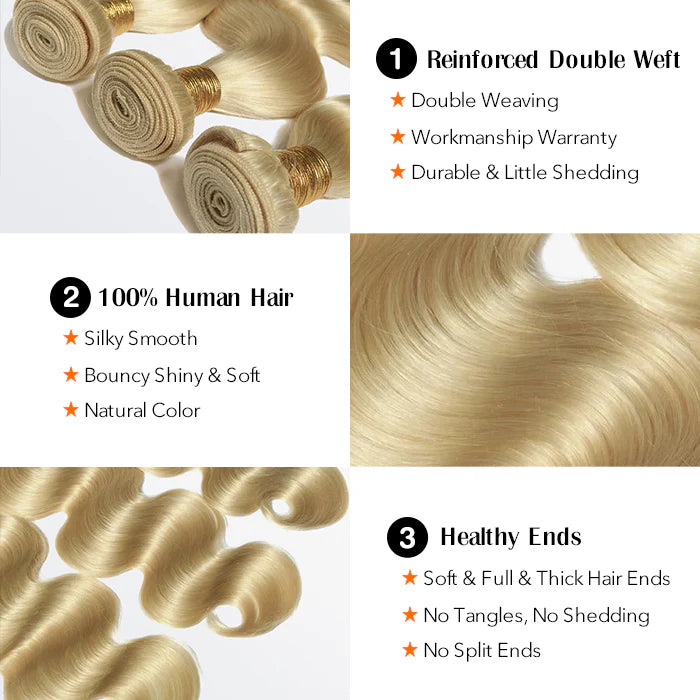 12-30 Inch #613 Lightest Blonde Body Wavy Colored Remy Hair - Human Hair Bundle