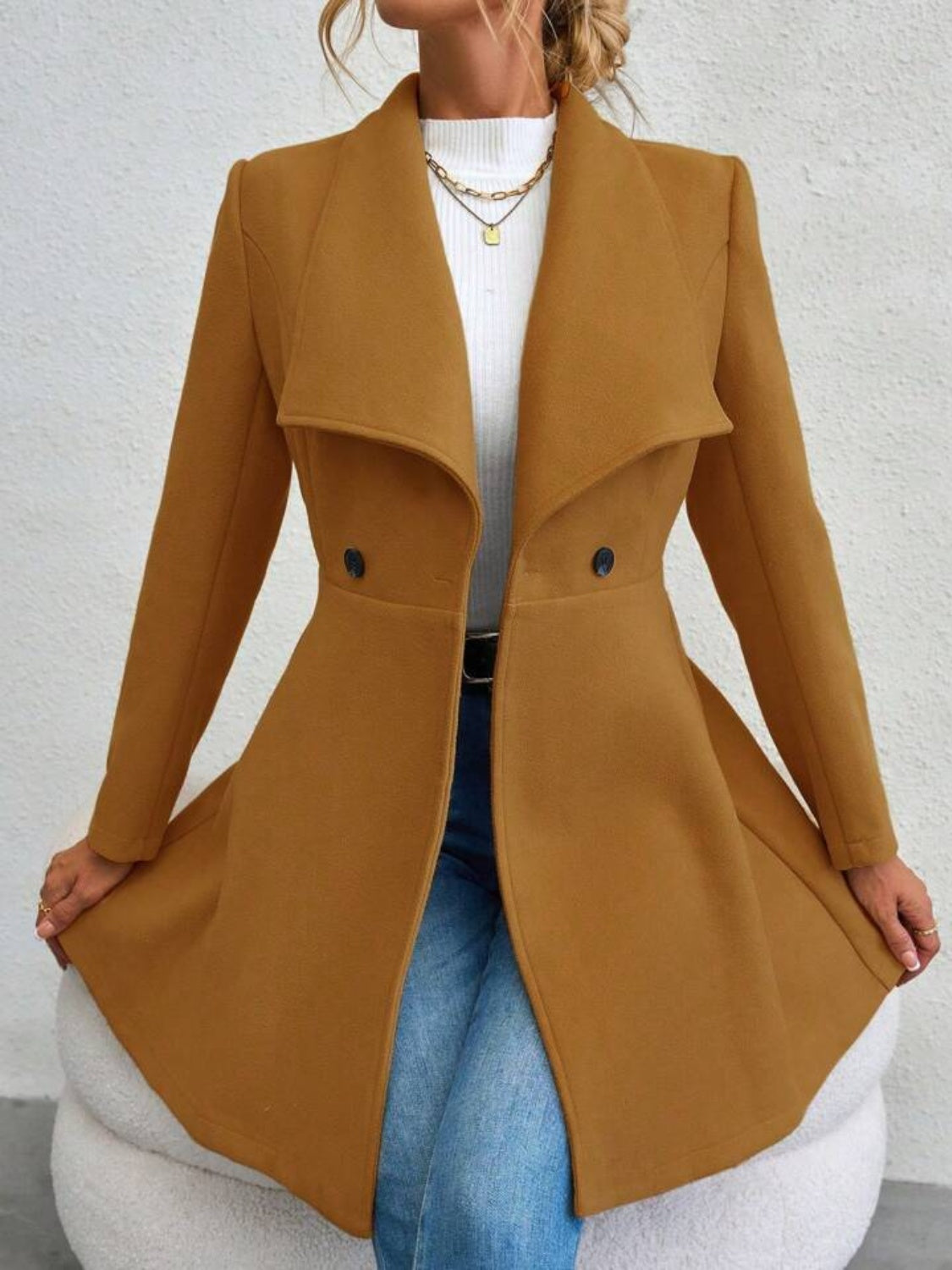 Collared Neck Button Up Long Sleeve Coat, Four Color Choices